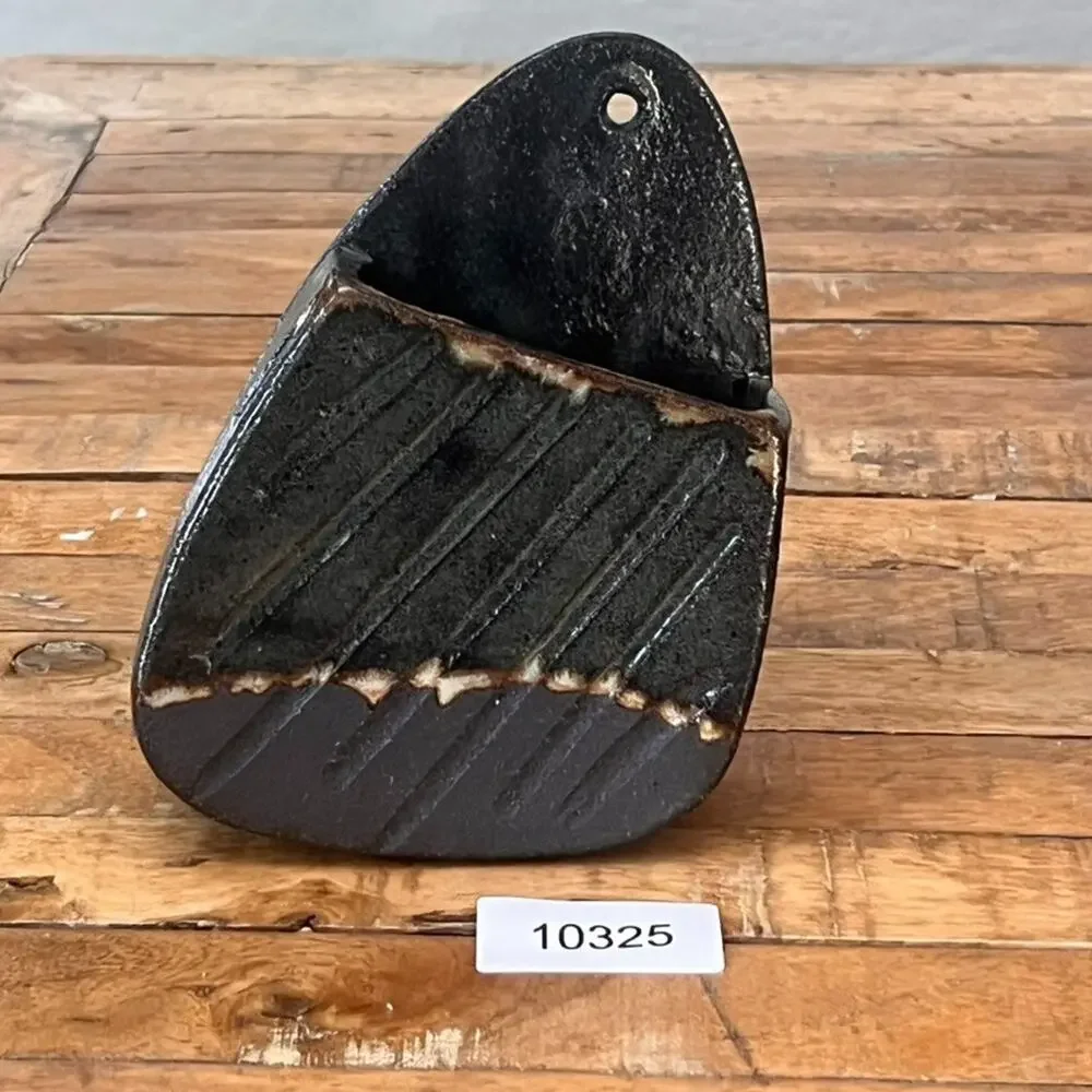 Studio Pottery Wall Pocket Vase 6.5 in Abstract Black Impressed Lines Decor